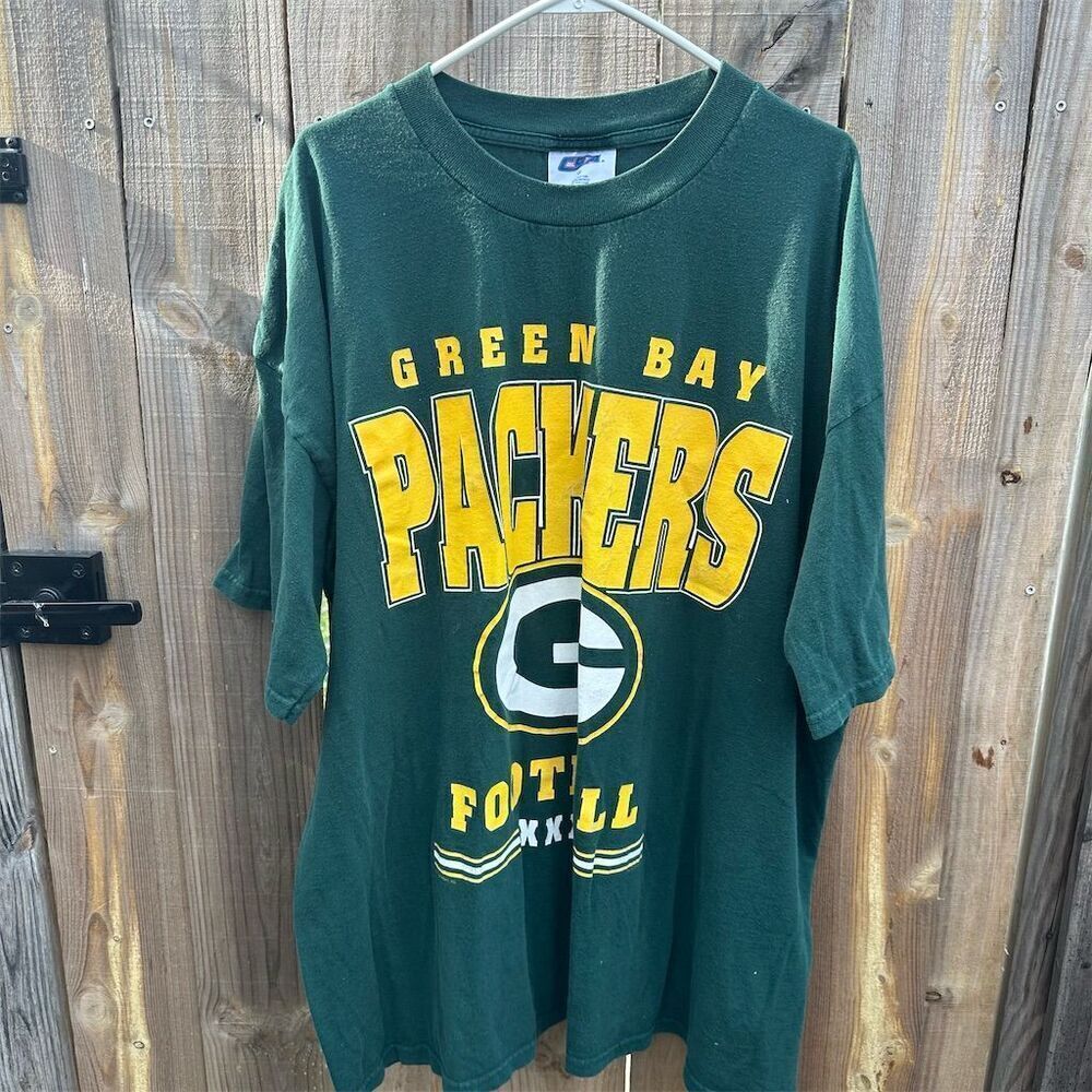Vintage Green Bay Packers Men's 3X Green Graphic T-Shirt Short Sleeve